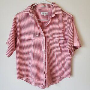 Henri James pink and white striped button-up blouse